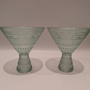 Vintage Textured Green Glass Goblets